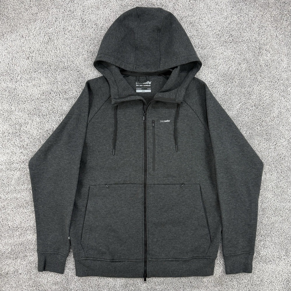 PacSafe Transit Hoodie Men's XXL Charcoal Gray Anti-Theft Technology Full Zip